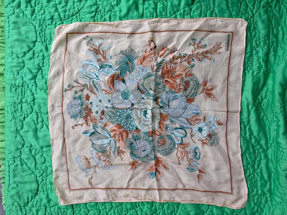 Cacharel Vintage Floral Silk Scarf Pink Blue Floral Bouquet